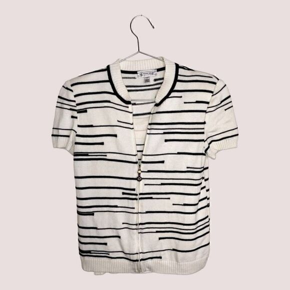 St John Womens Sweater Set Sz P White Black Short Sleeves and Tank‎ Summer Prep - Picture 1 of 13